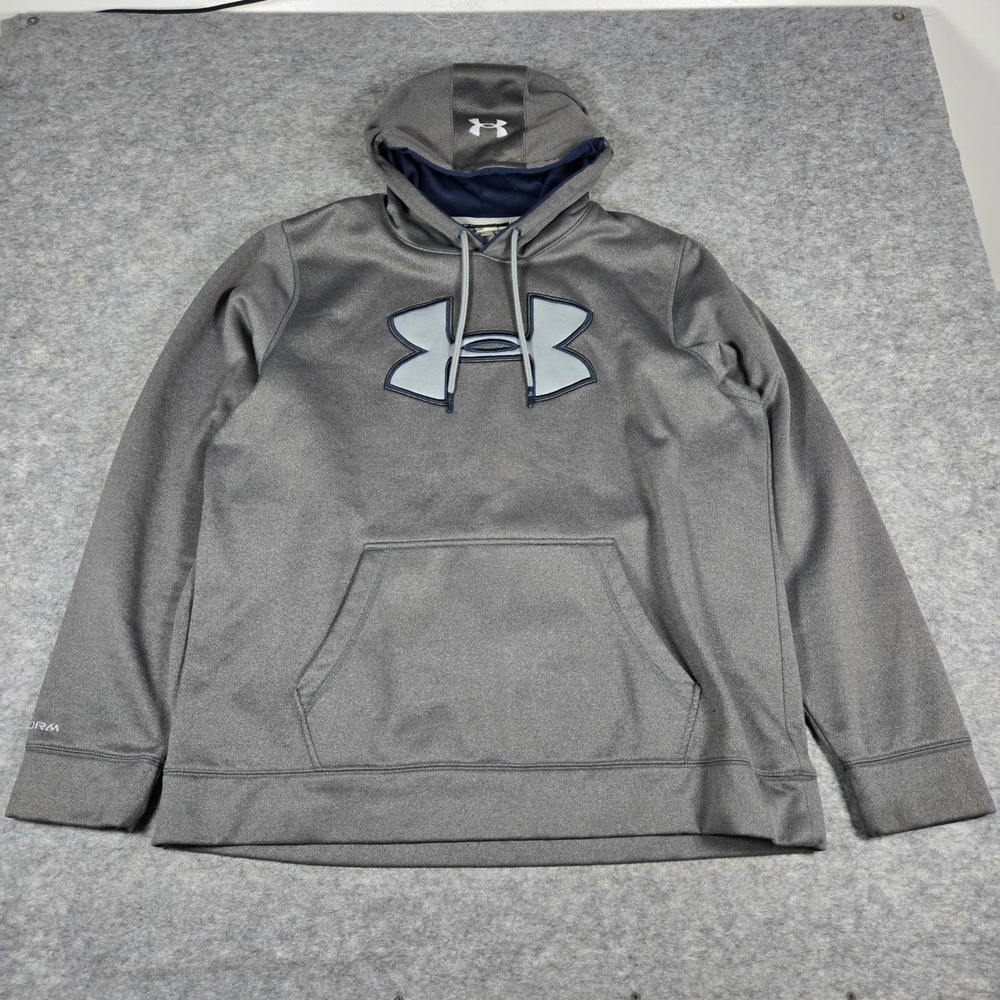 Under Armour Mens Gray Storm Big Logo Pullover Hoodie XL